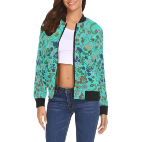 Grandmother Stories Turquoise All Over Print Bomber Jacket for Women