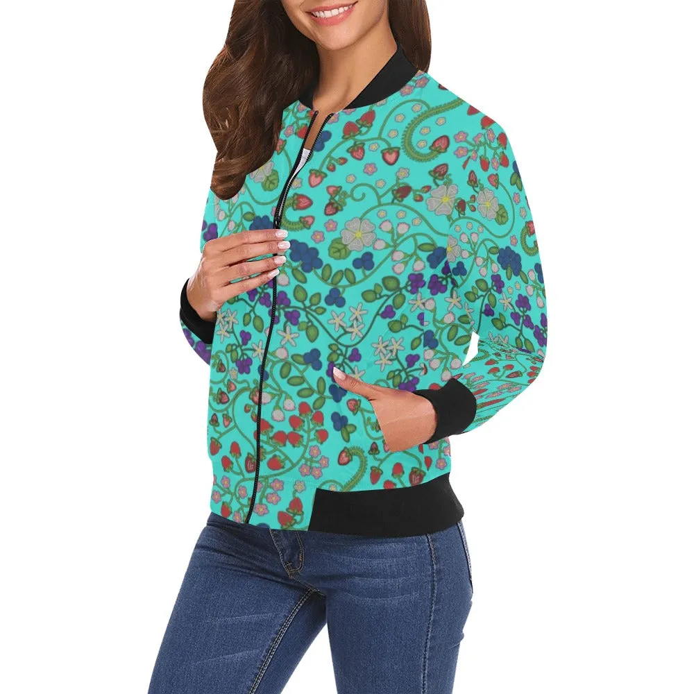 Grandmother Stories Turquoise All Over Print Bomber Jacket for Women