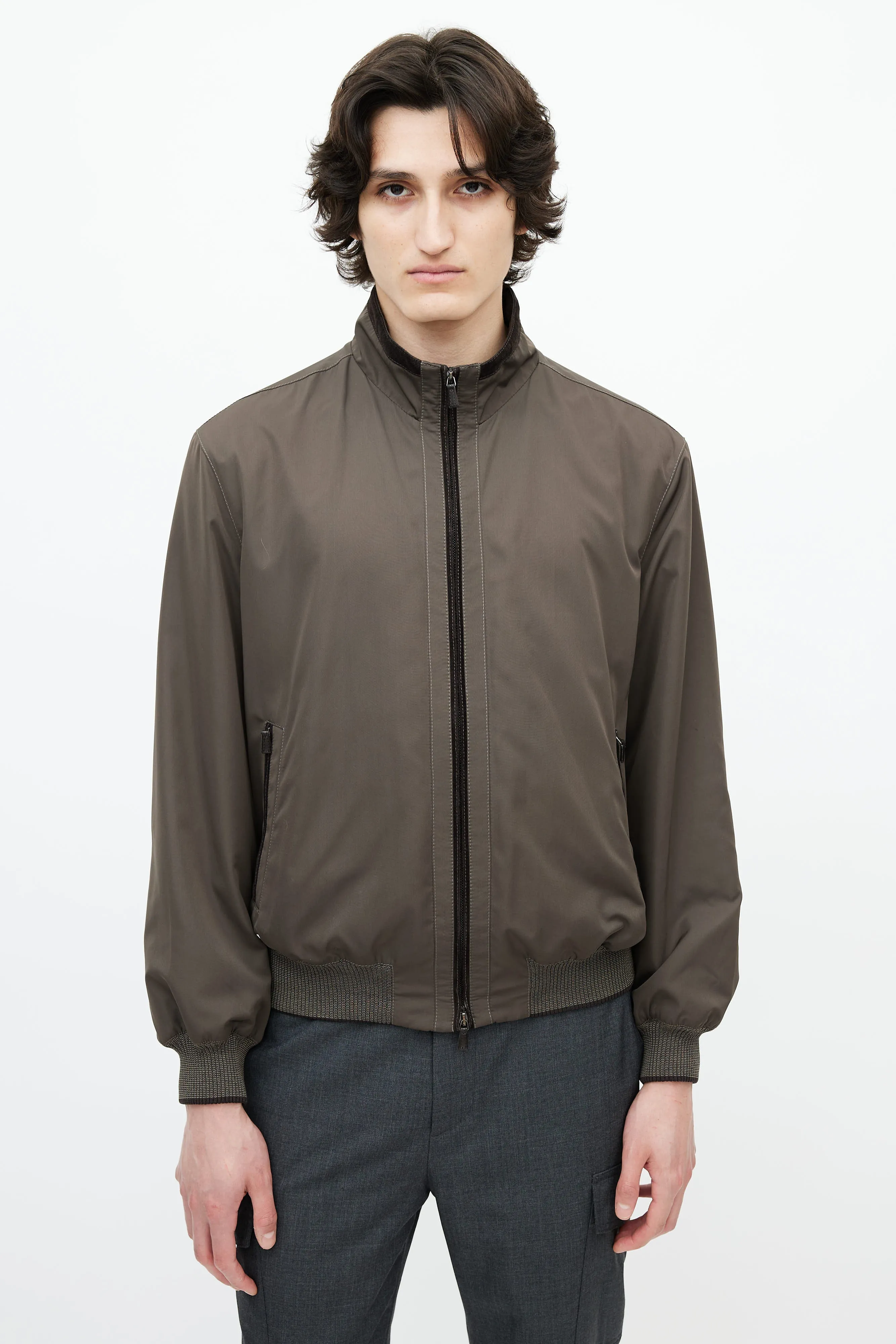 Green Nylon Bomber Jacket