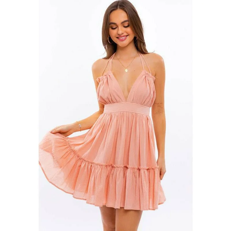 Halter Top Babydoll Tiered Mini Dress