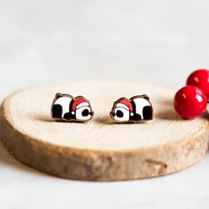 Hand-painted Wooden Earrings - Christmas Sleeping Panda