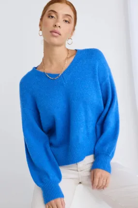 Harvest V-Neck Knit Jumper - Azure Blue