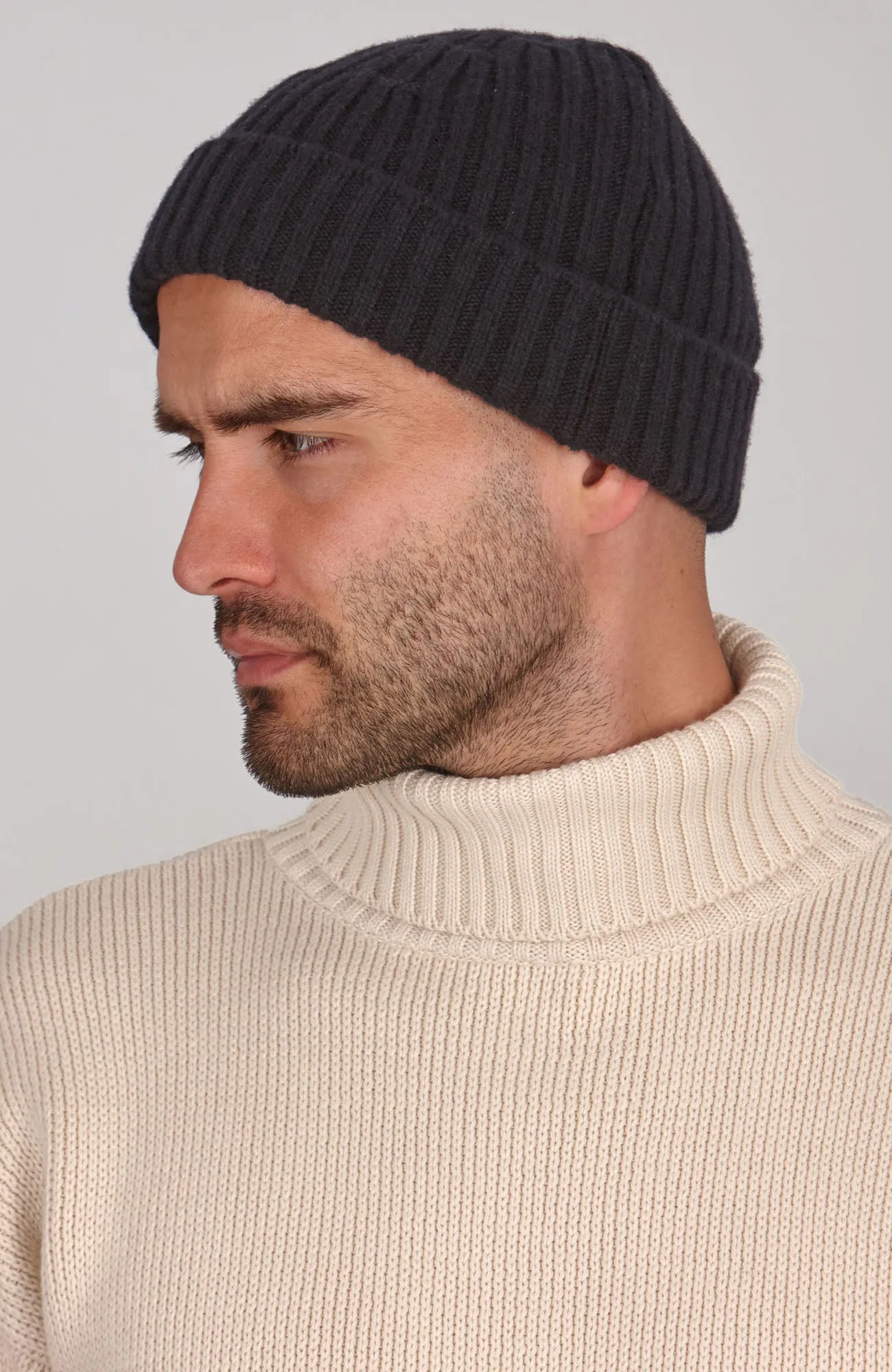 Heavyweight Merino Cashmere Ribbed Beanie