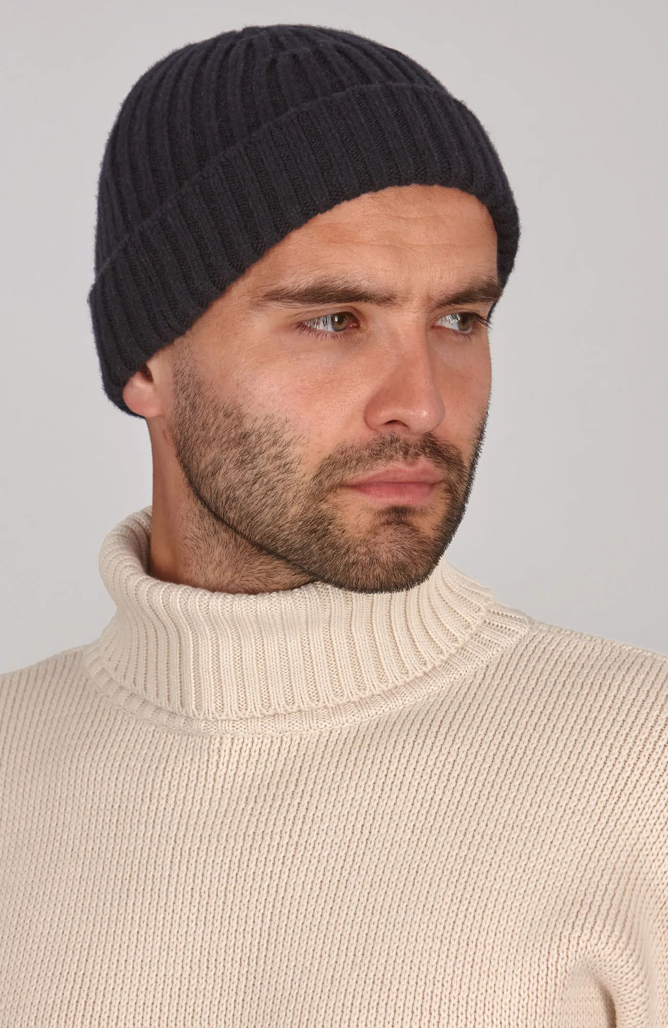 Heavyweight Merino Cashmere Ribbed Beanie