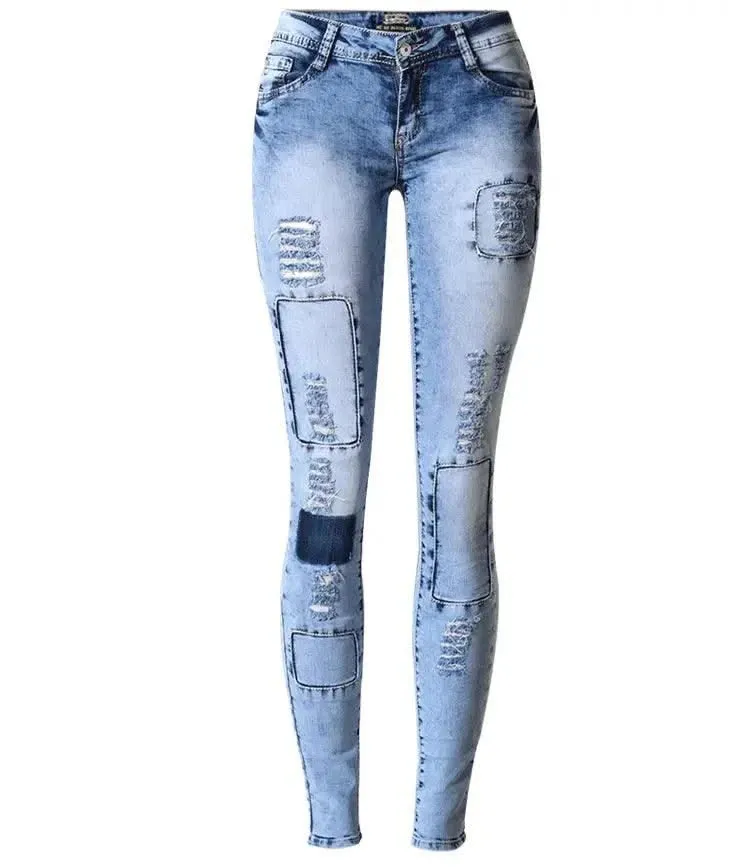 HoneyGaga Sky Blue Patchwork Skinny Tights