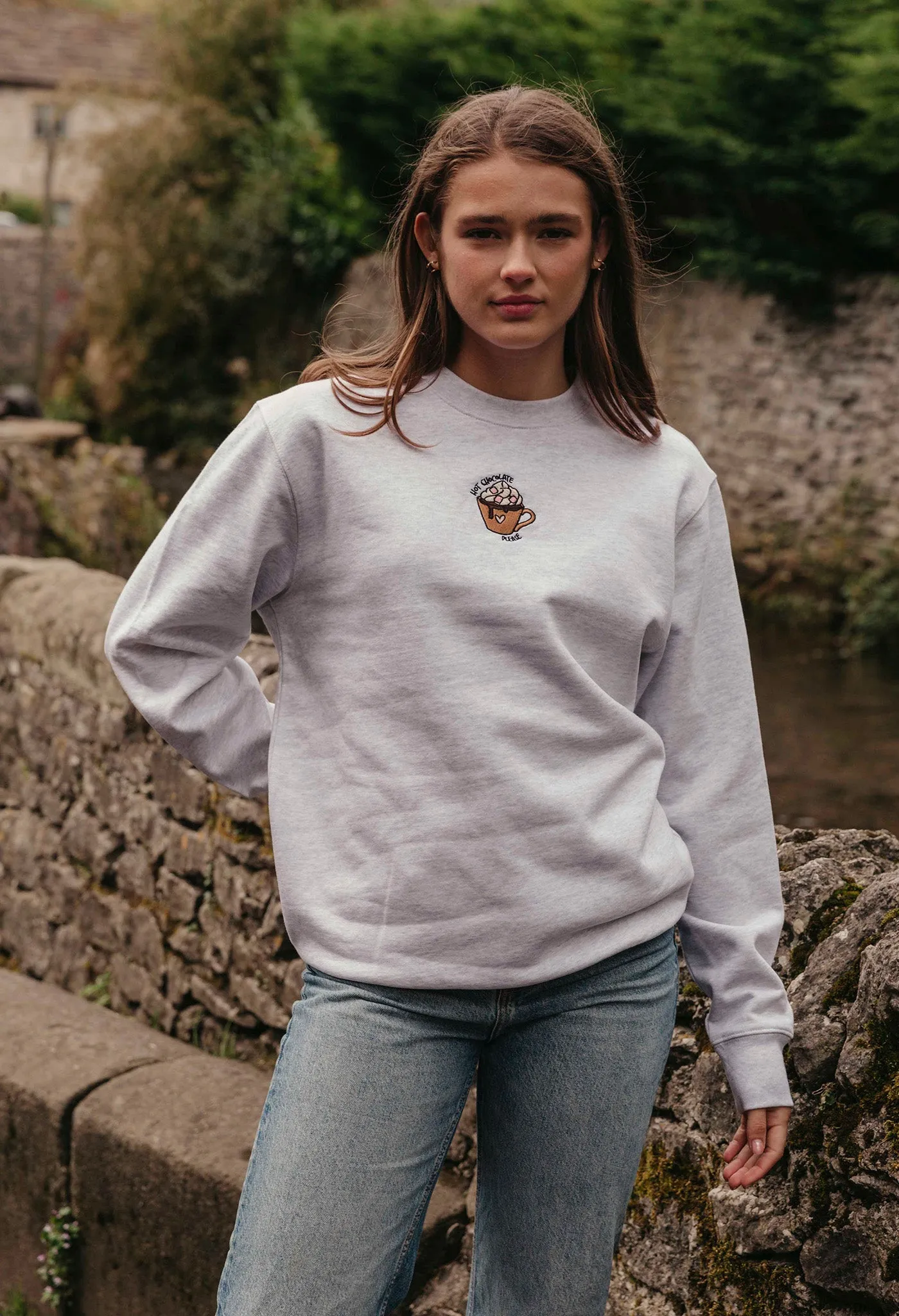 Hot Chocolate Embroidered Organic Cotton Sweatshirt