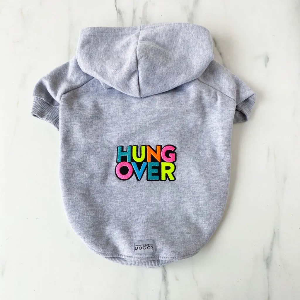 HUNGOVER Slogan Sweatshirt | Dog Hoodie | Grey with Neon Embroidery