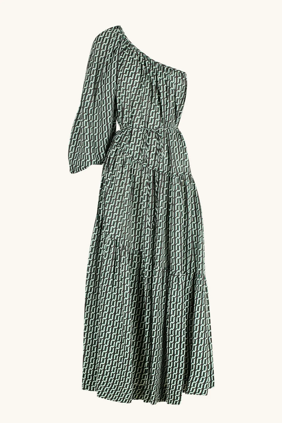 IDA LINEN LONG SLEEVE ONE SHOULDER TIERED MAXI DRESS