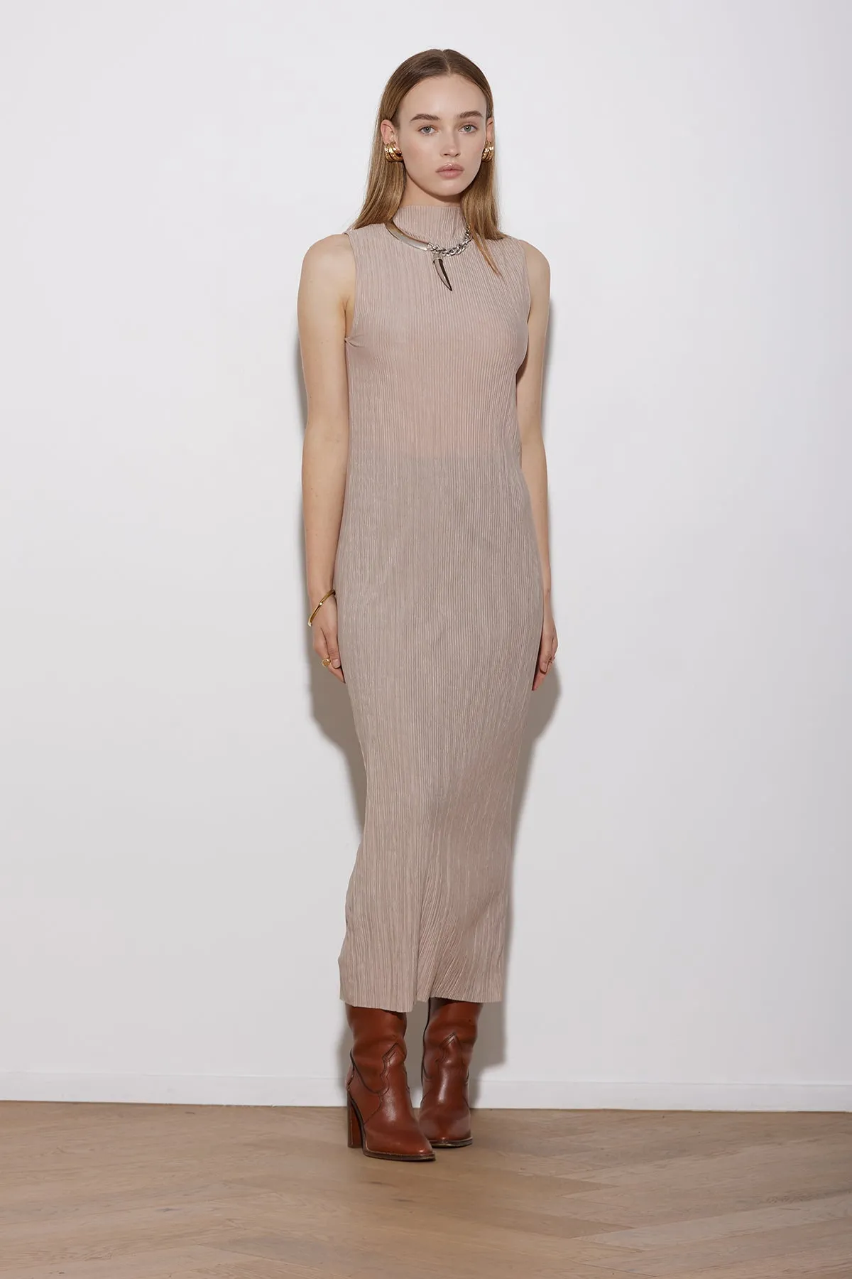 IMAGAWA DRESS BOATNECK GOLD (LINEN LOOK)