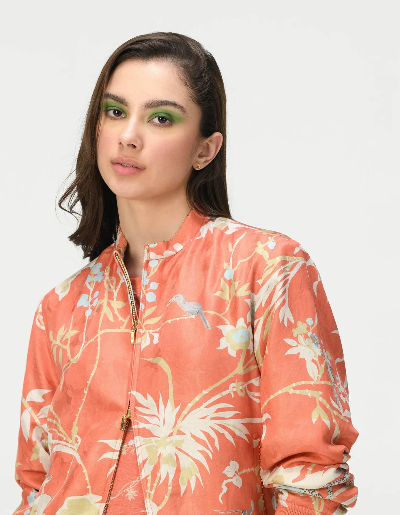 Janbaaz Bomber Jacket Silk Damask Coral