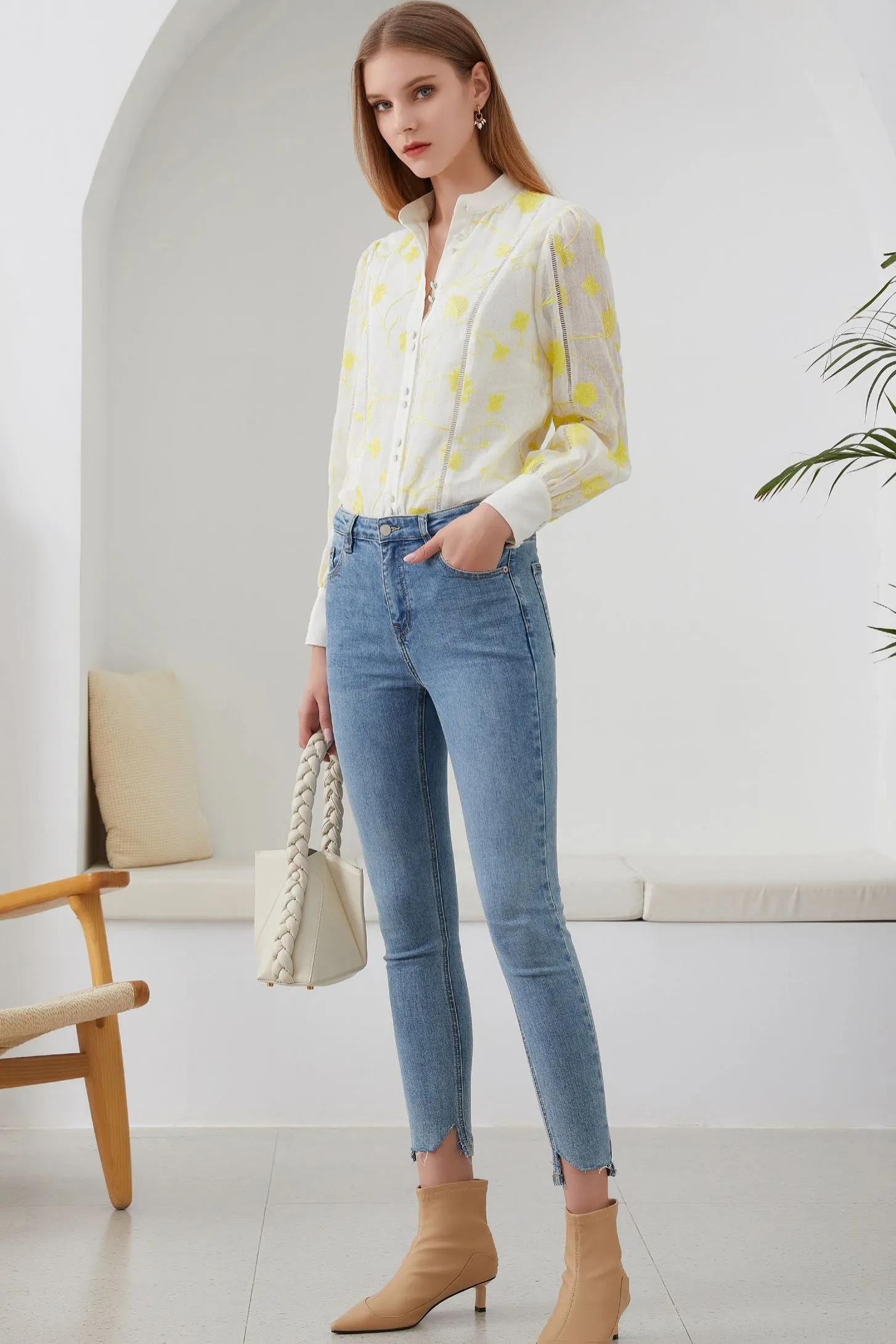 Jane Blouse/Top - White/Yellow