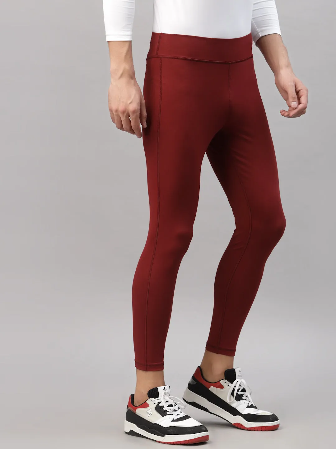 JUMP USA Men Maroon Rapid Dry-Fit Solid Training Tights