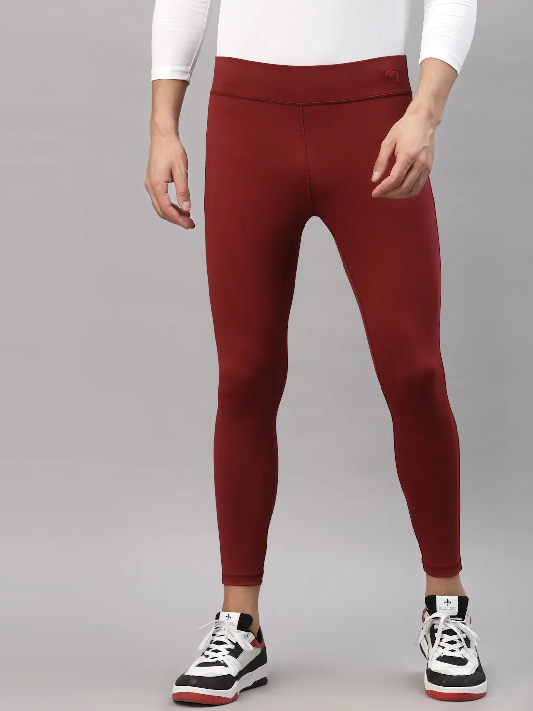 JUMP USA Men Maroon Rapid Dry-Fit Solid Training Tights