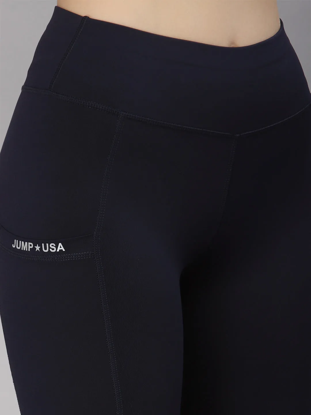 JUMP USA Women Navy Blue Solid Rapid-Dry Seamless Tights