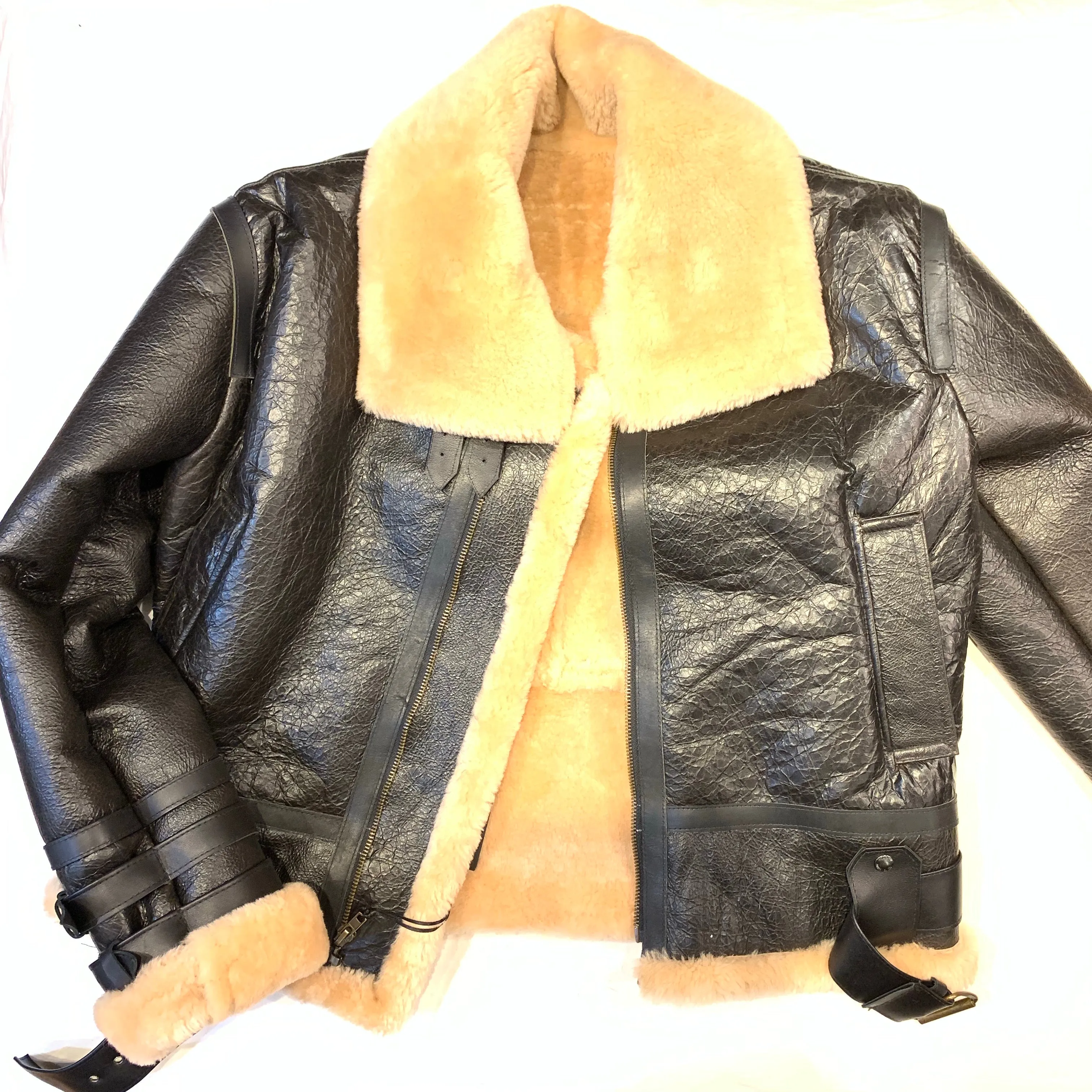 Kashani Black Aviator Flight Shearling Jacket