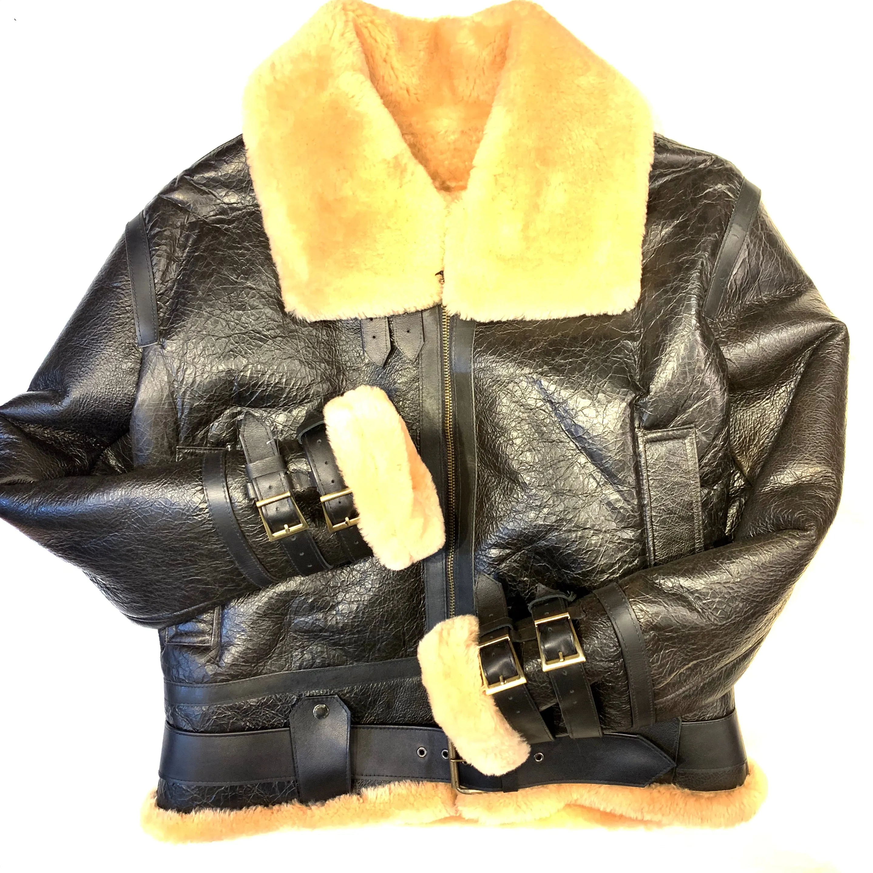 Kashani Black Aviator Flight Shearling Jacket