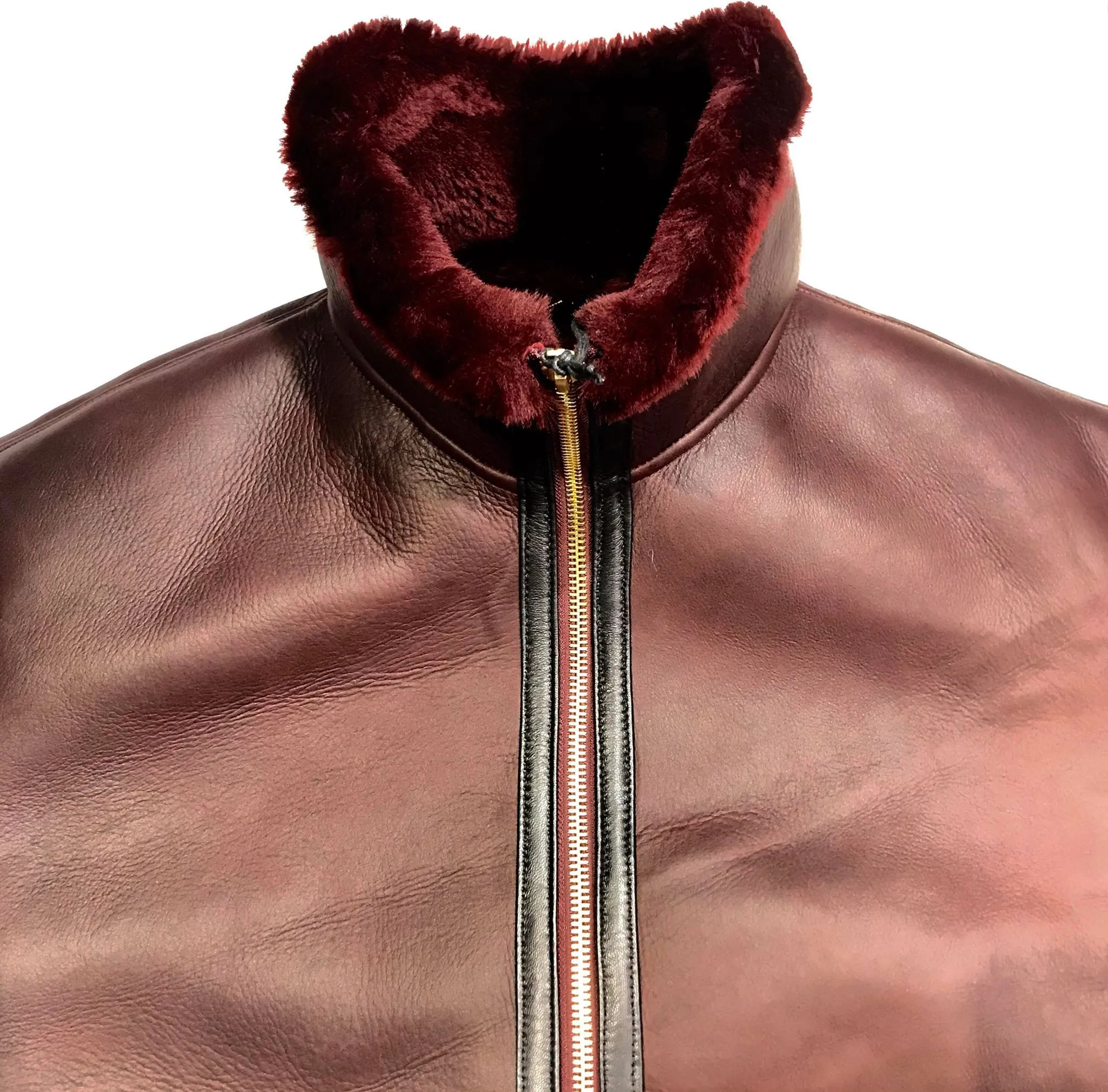 Kashani Burgundy Mouton Shearling Flight Jacket