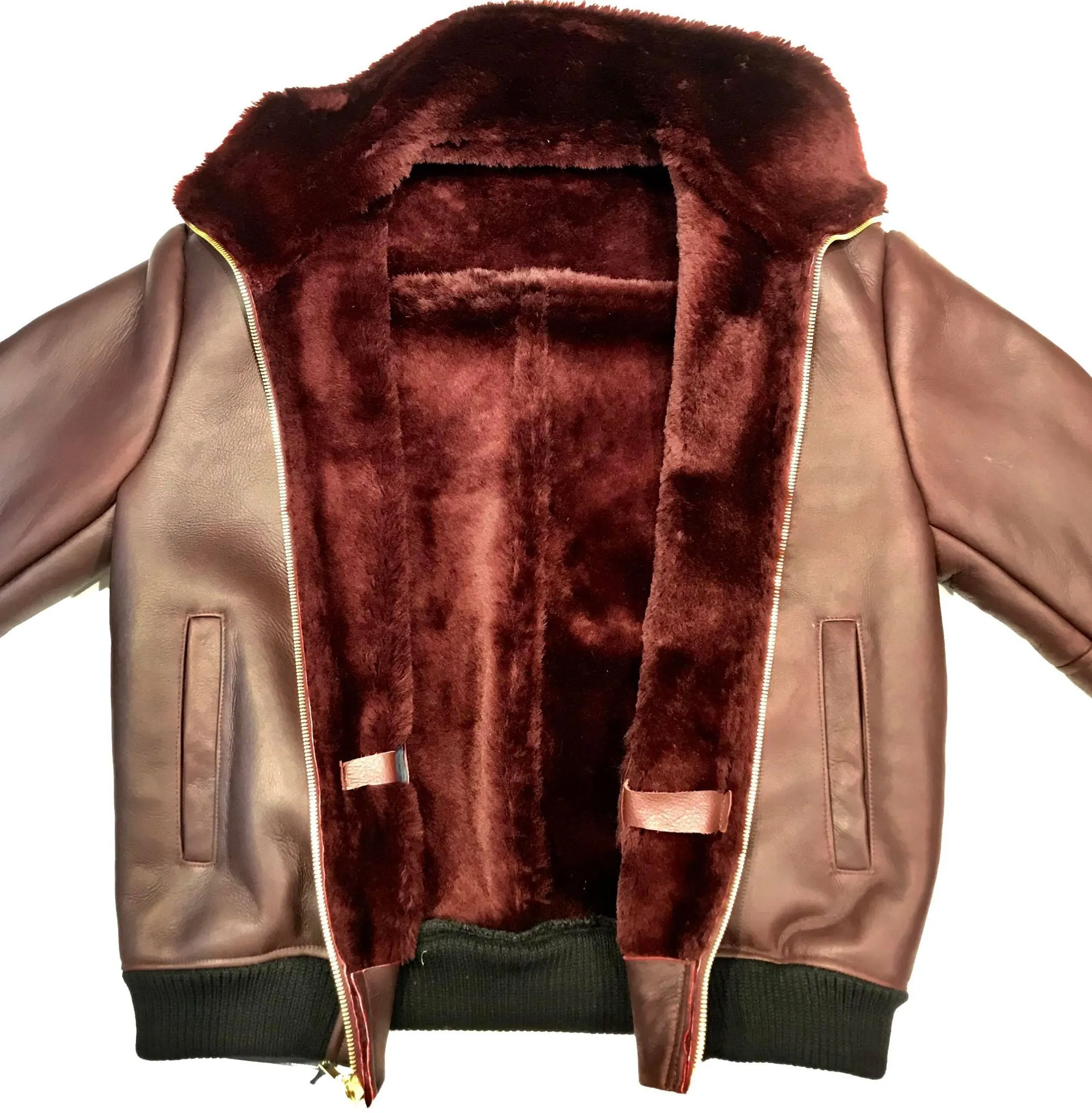 Kashani Burgundy Mouton Shearling Flight Jacket