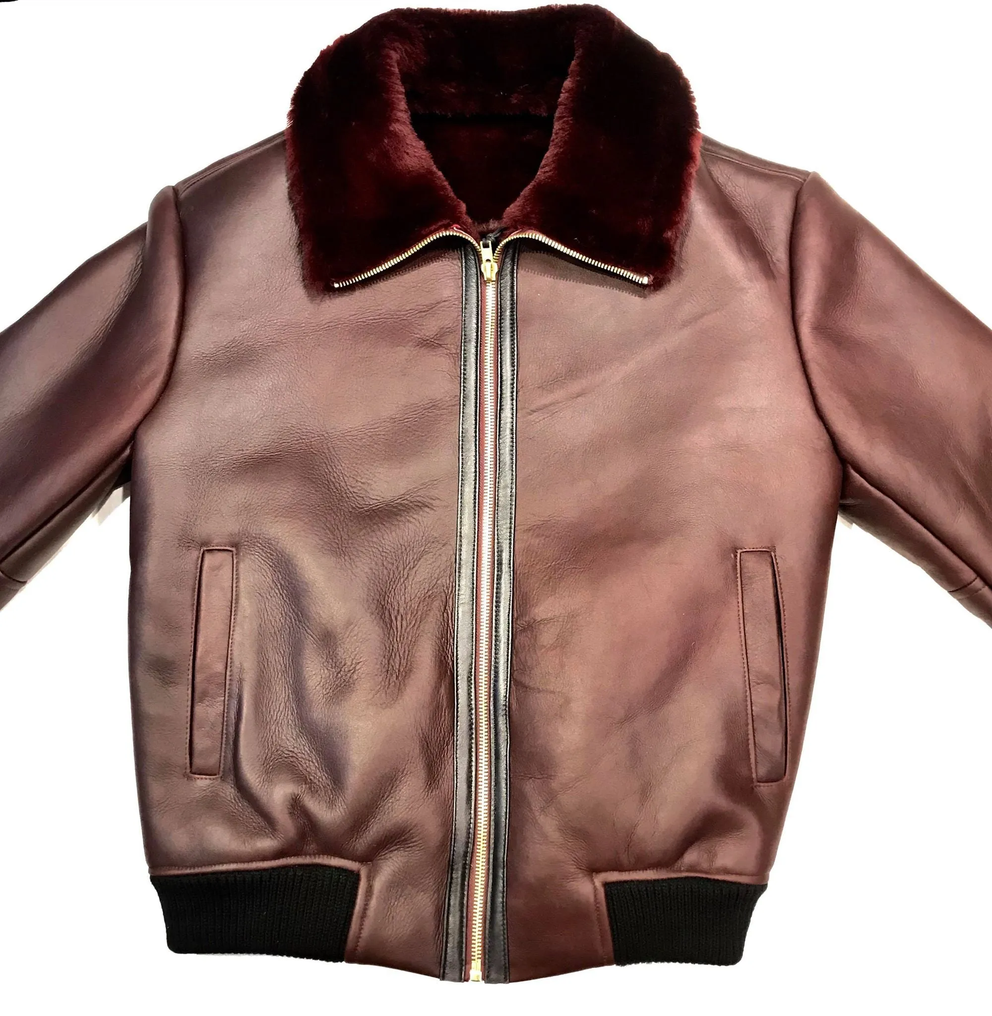 Kashani Burgundy Mouton Shearling Flight Jacket