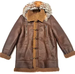 Kashani Chocolate Duffel Fox Hooded Shearling Jacket