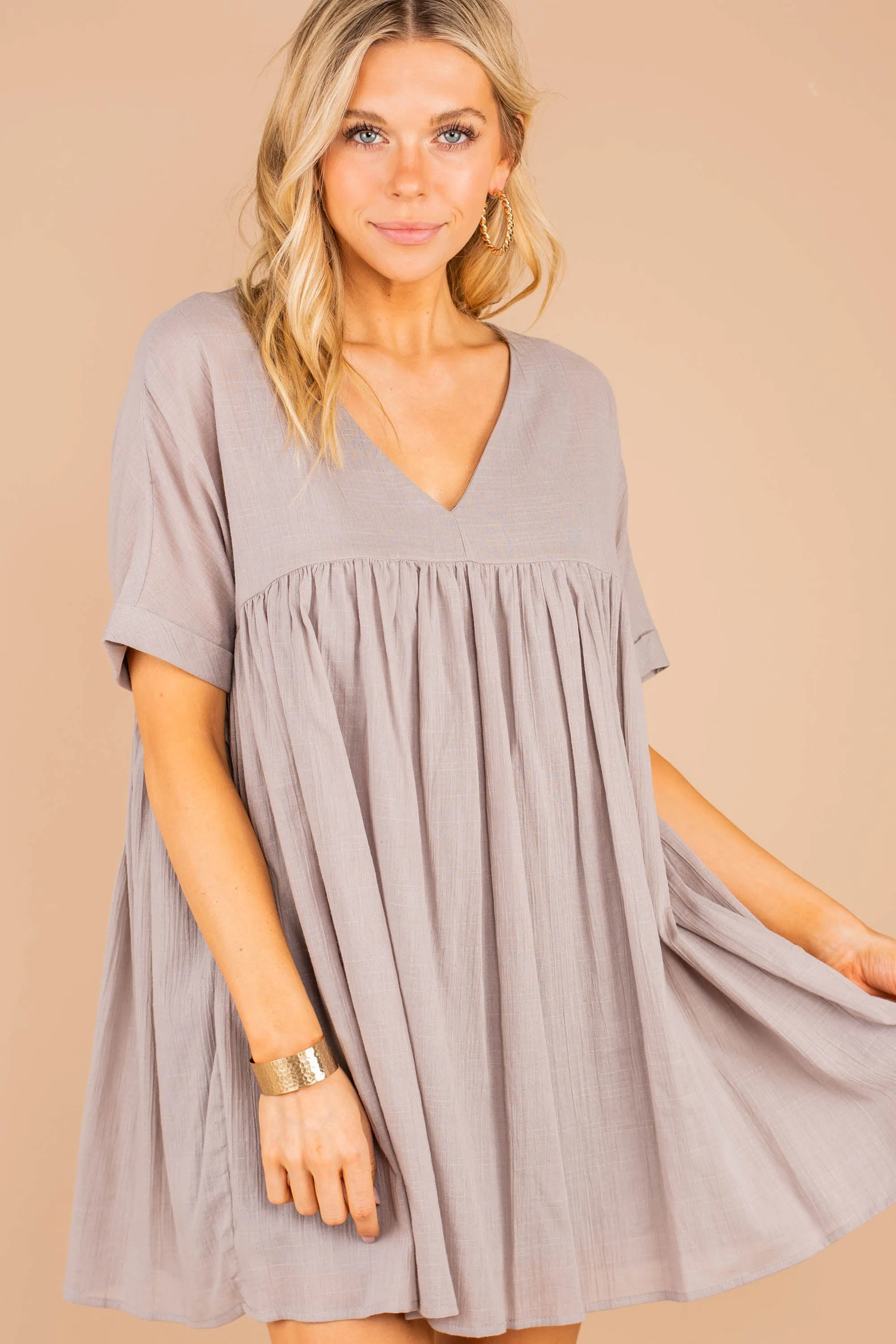 Keeping You Happy Ash Gray Babydoll Dress