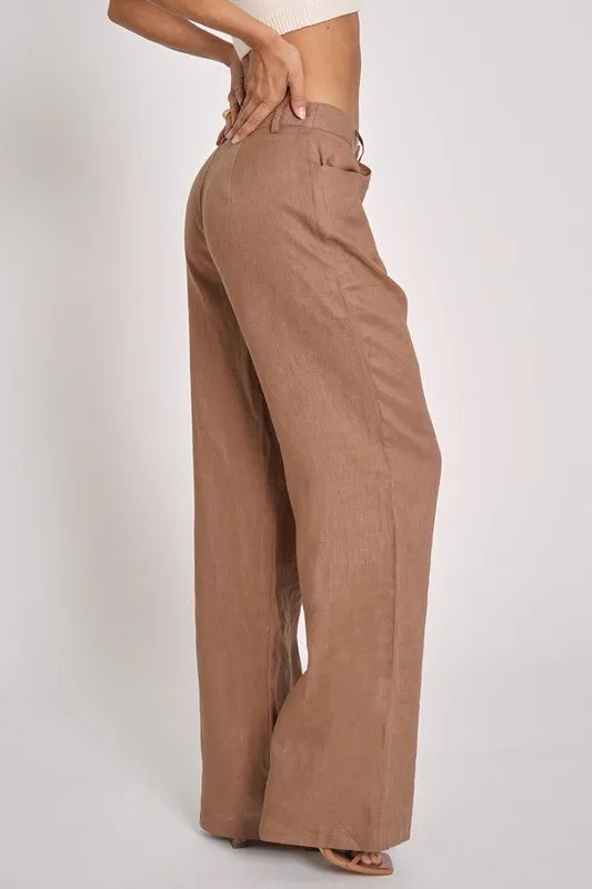 Kelsey, linen pants, brown