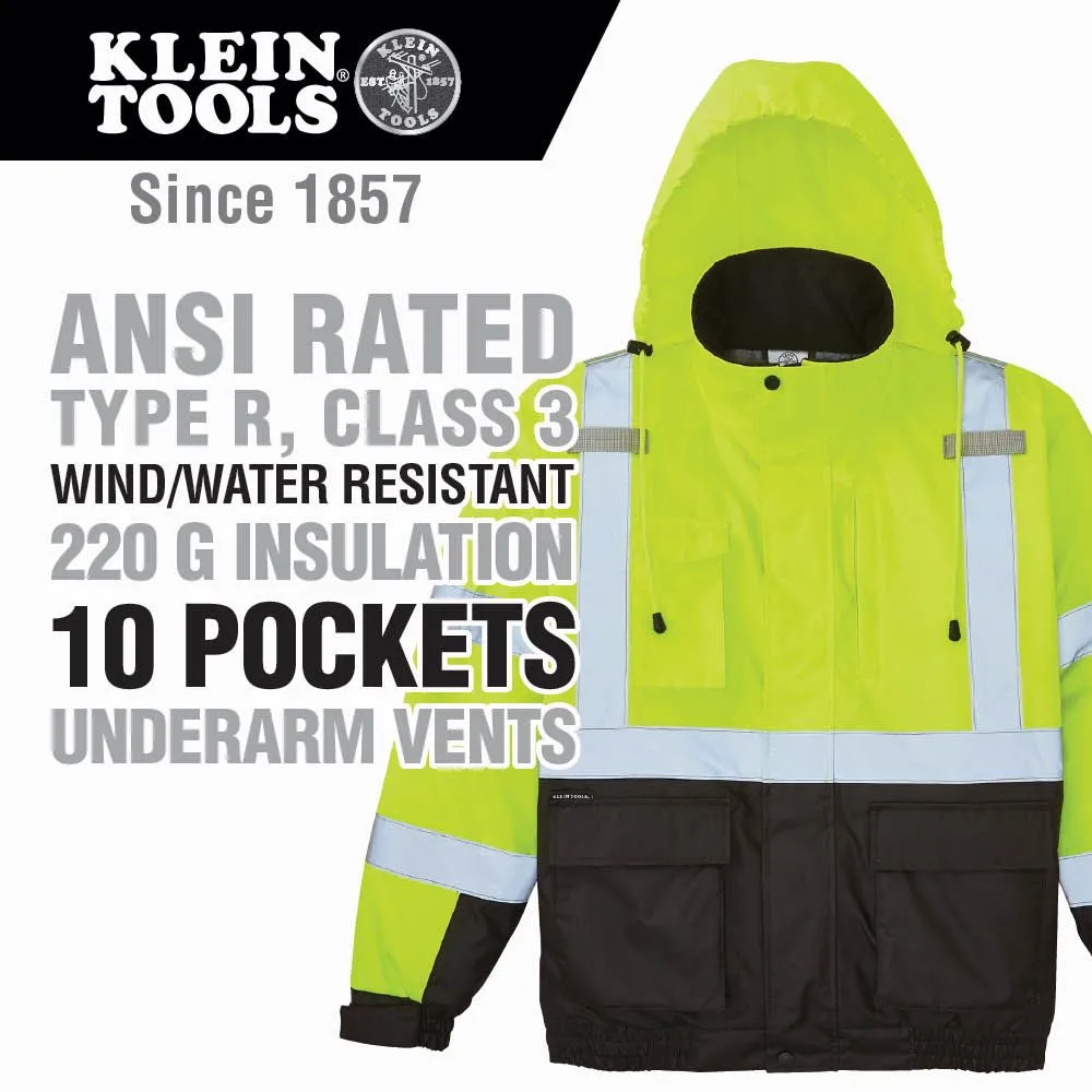 Klein Tools 60501 Bomber Jacket, High-Visibility Reflective Winter Jacket, 220-Gram Insulation for Superior Warmth, ANSI Compliant, XXL