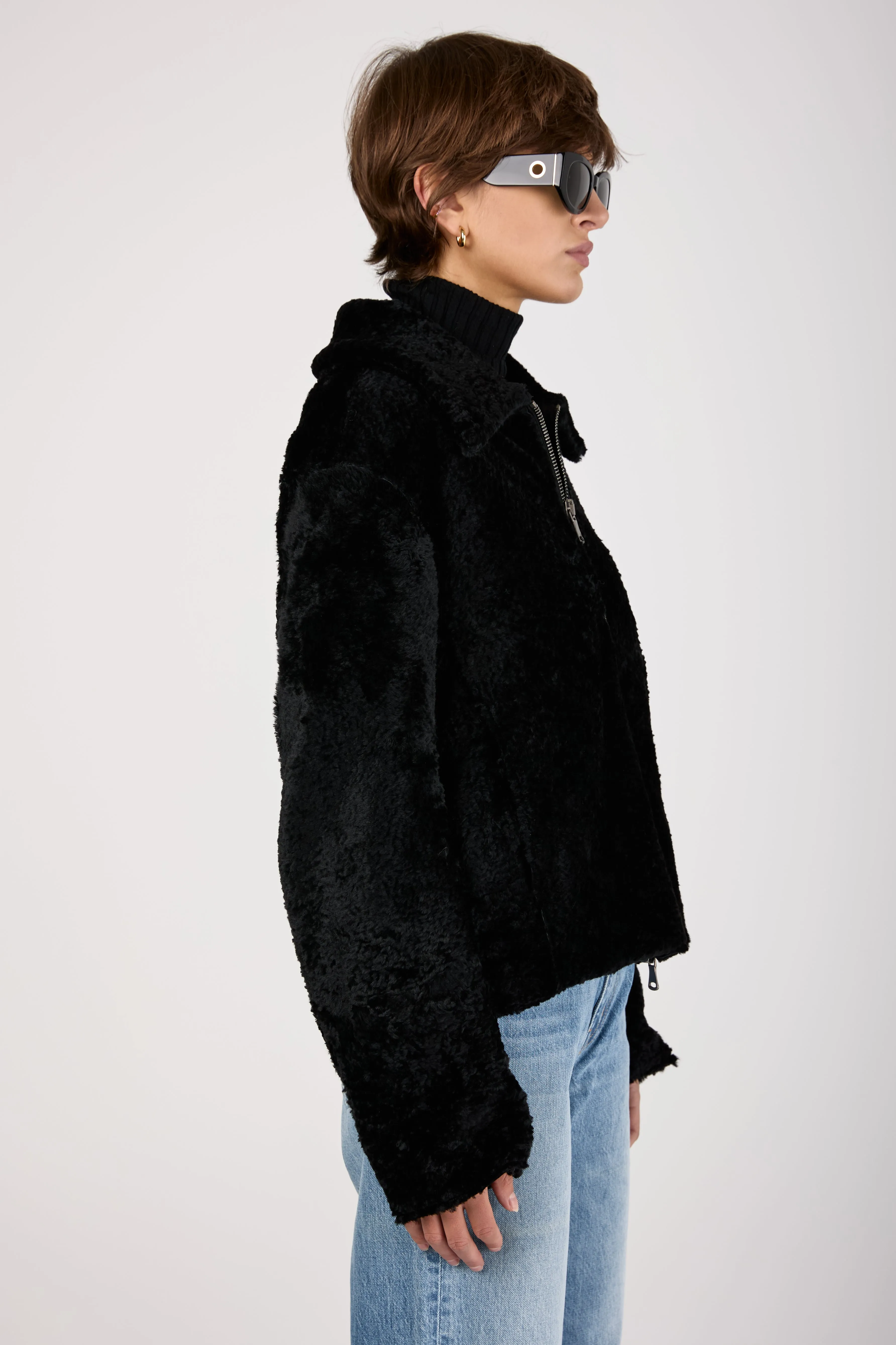 Lamb Shearling Leather Jacket in Black