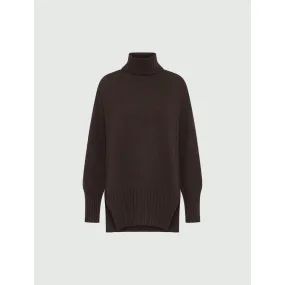 LAMPADA Cashmere Wool Mix Rollneck Jumper Dark Brown