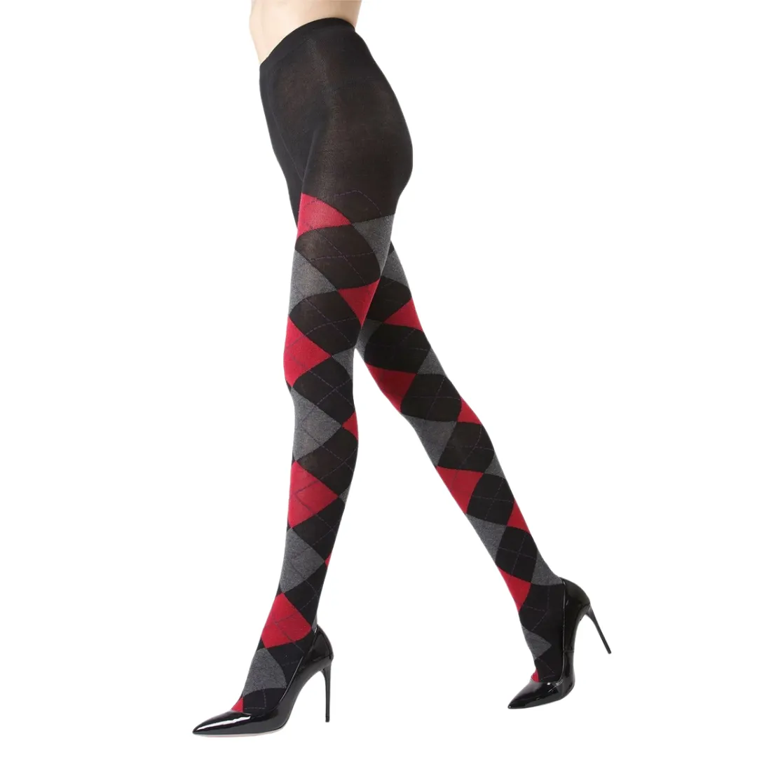 Large Print Argyle Sweater Tights: Black Red