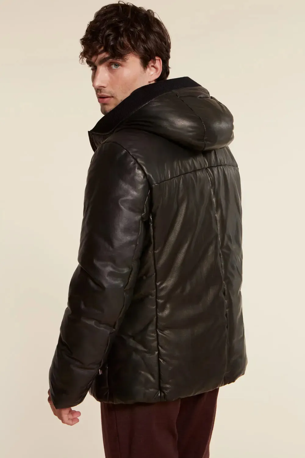 Leather down jacket mens