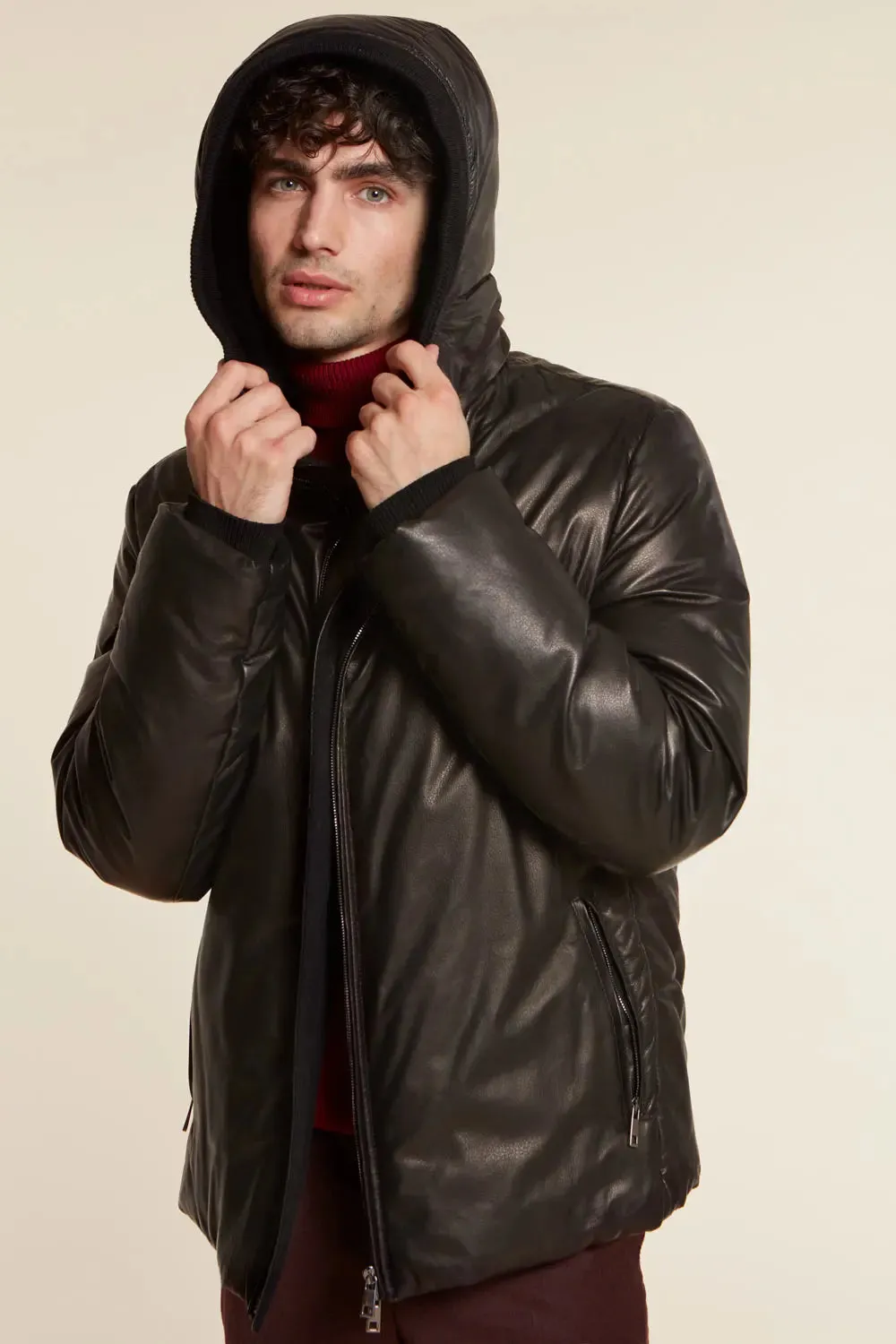 Leather down jacket mens