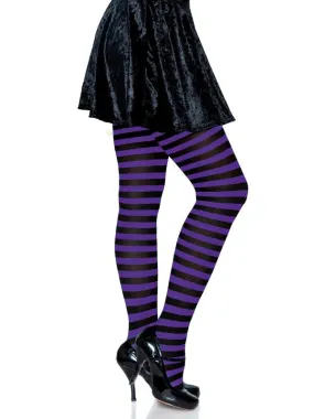 Leg Avenue Women's Nylon Striped Tights, Black/Purple, One Size