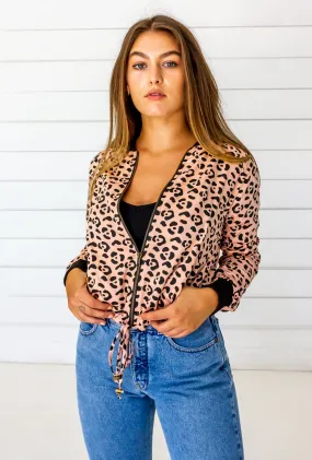 Leopard Bomber in Blush   Black