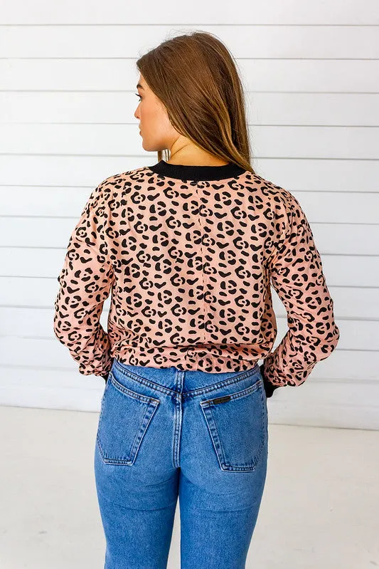 Leopard Bomber in Blush   Black