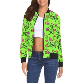 LightGreen Yellow Star Bomber Jacket for Women