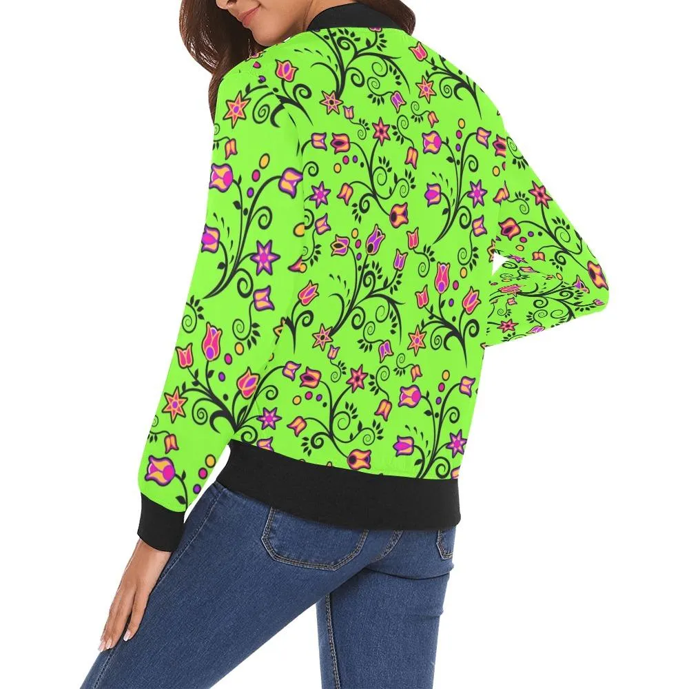 LightGreen Yellow Star Bomber Jacket for Women