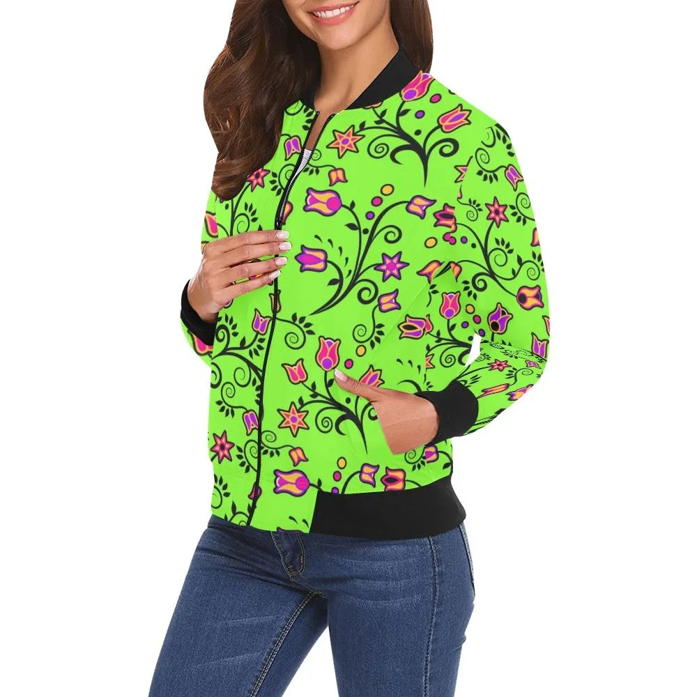 LightGreen Yellow Star Bomber Jacket for Women