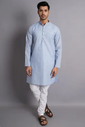 Linen Cotton Blue Striped Long Kurta Pajama