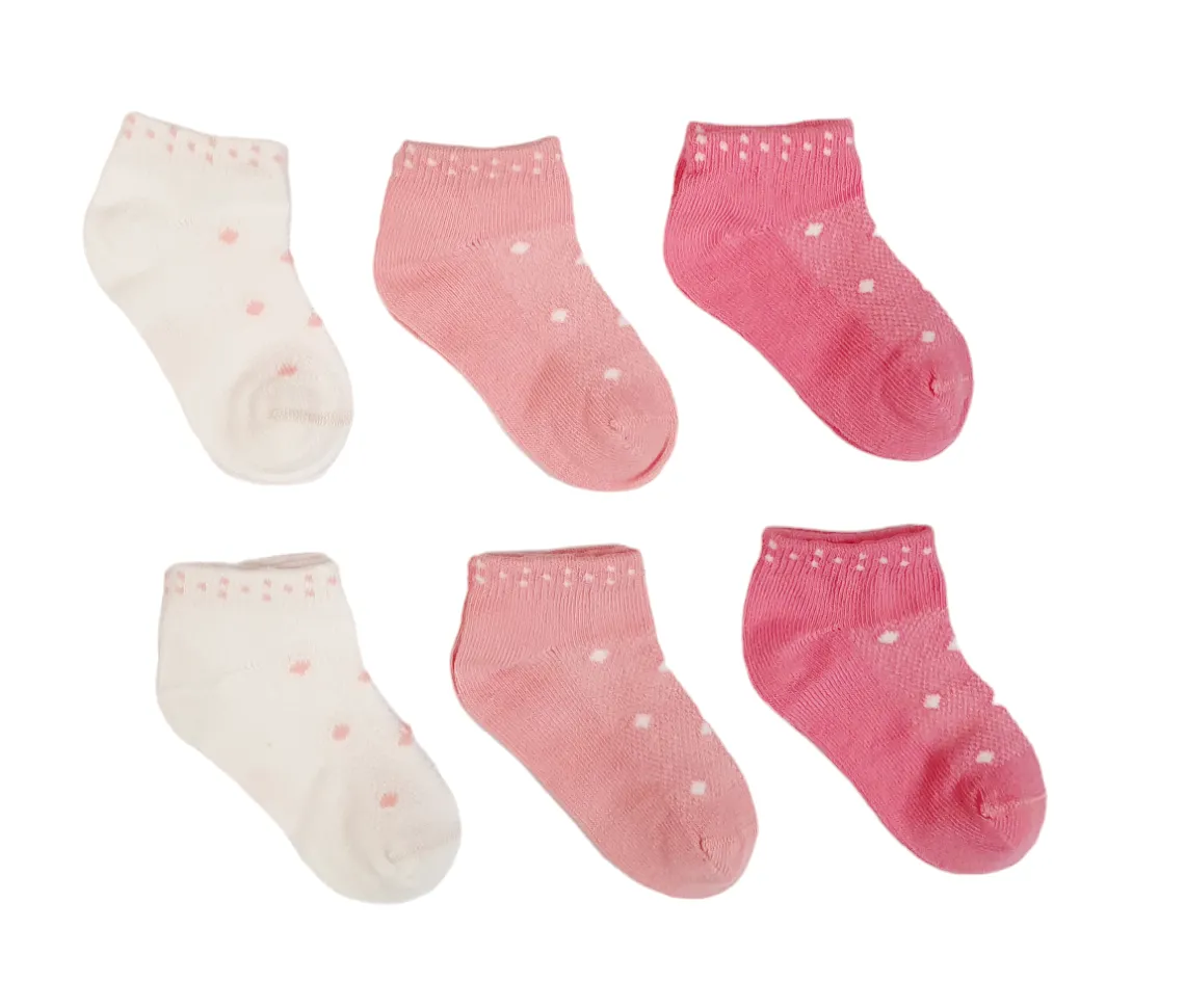 Little Team Cotton Rich Trainer Socks Pink Dots 6Pk (0-8yrs)