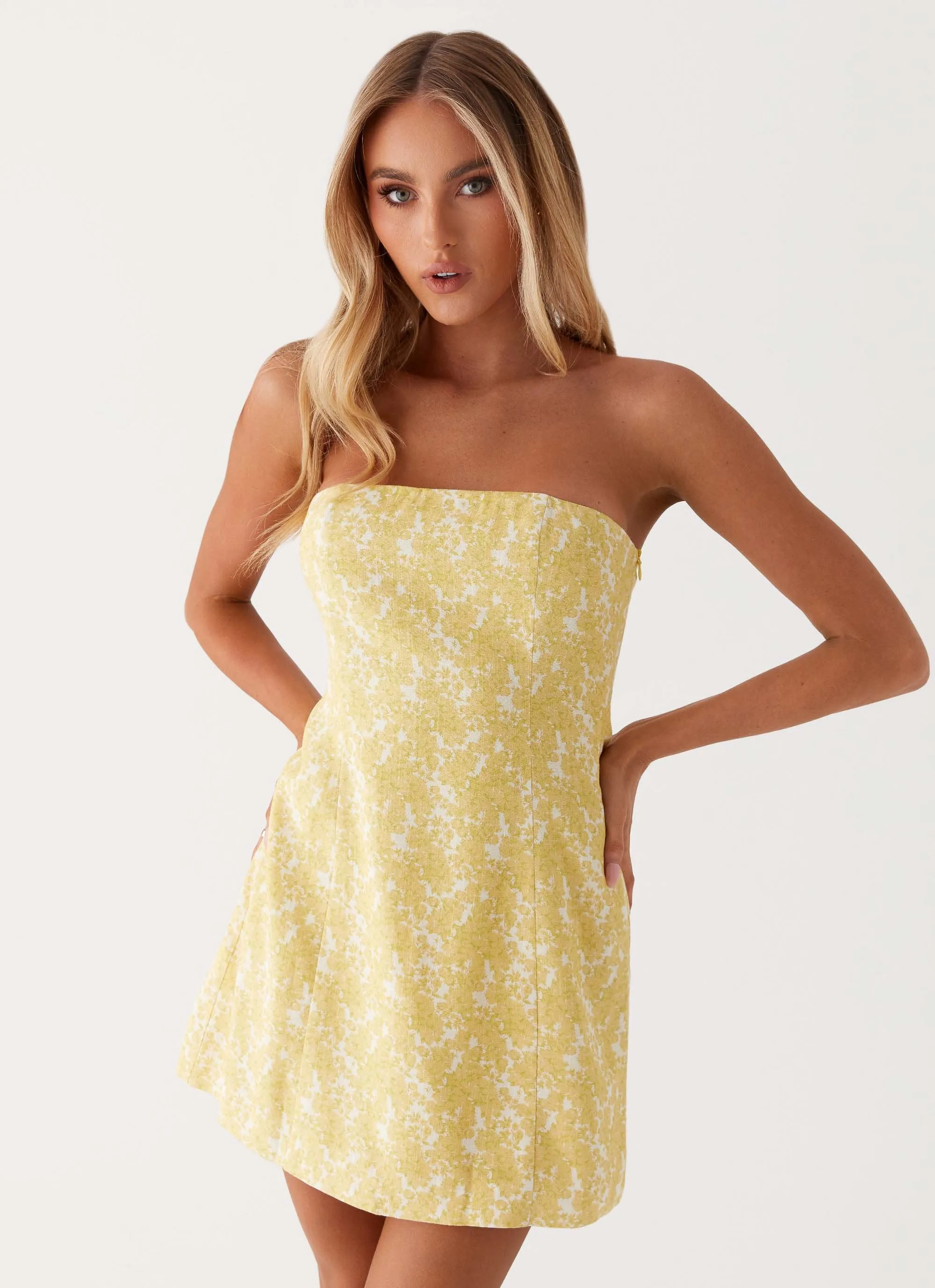 Livvy Strapless Mini Dress - Yellow Floral