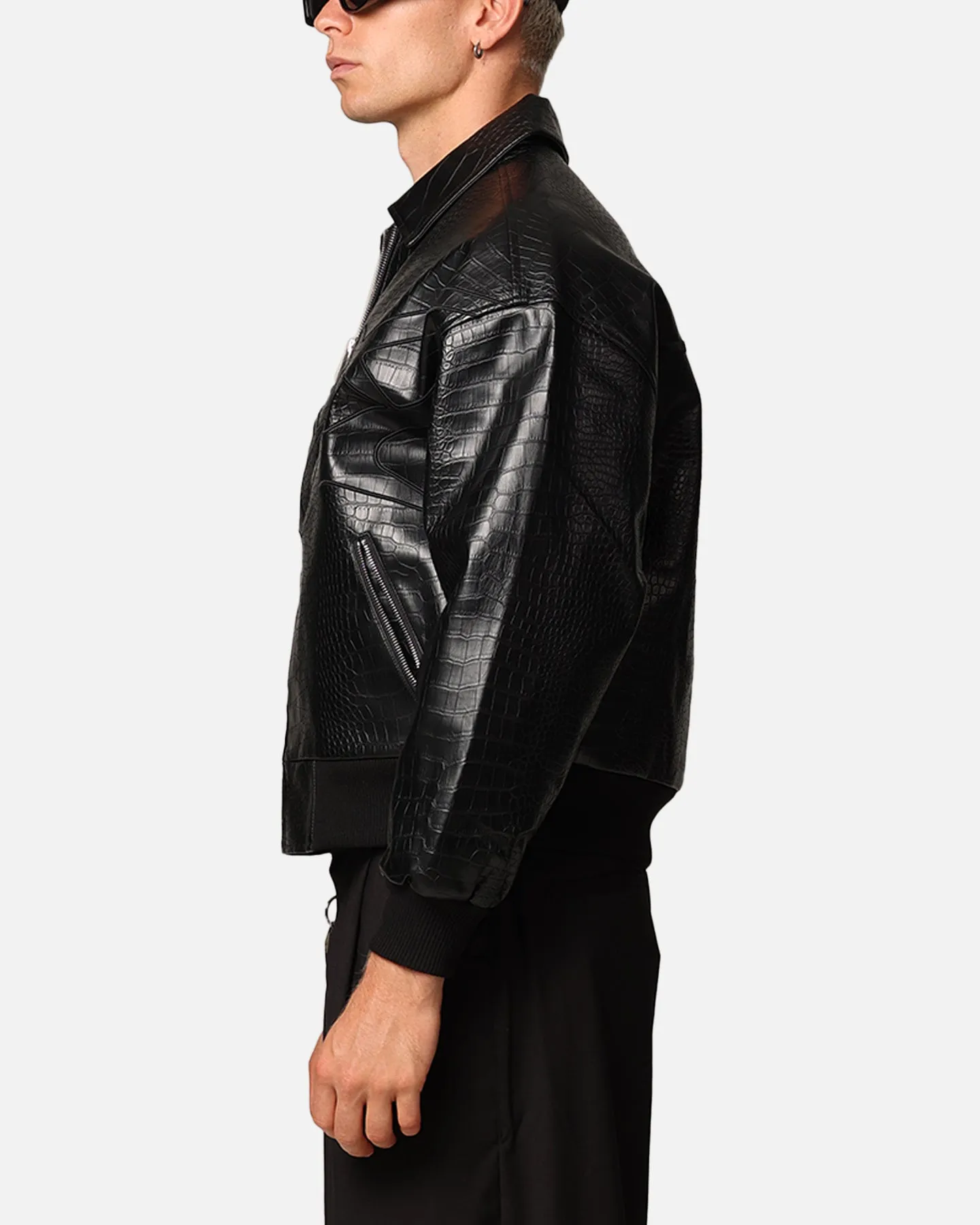 Loiter Atmosphere PU Leather Bomber Jacket Black