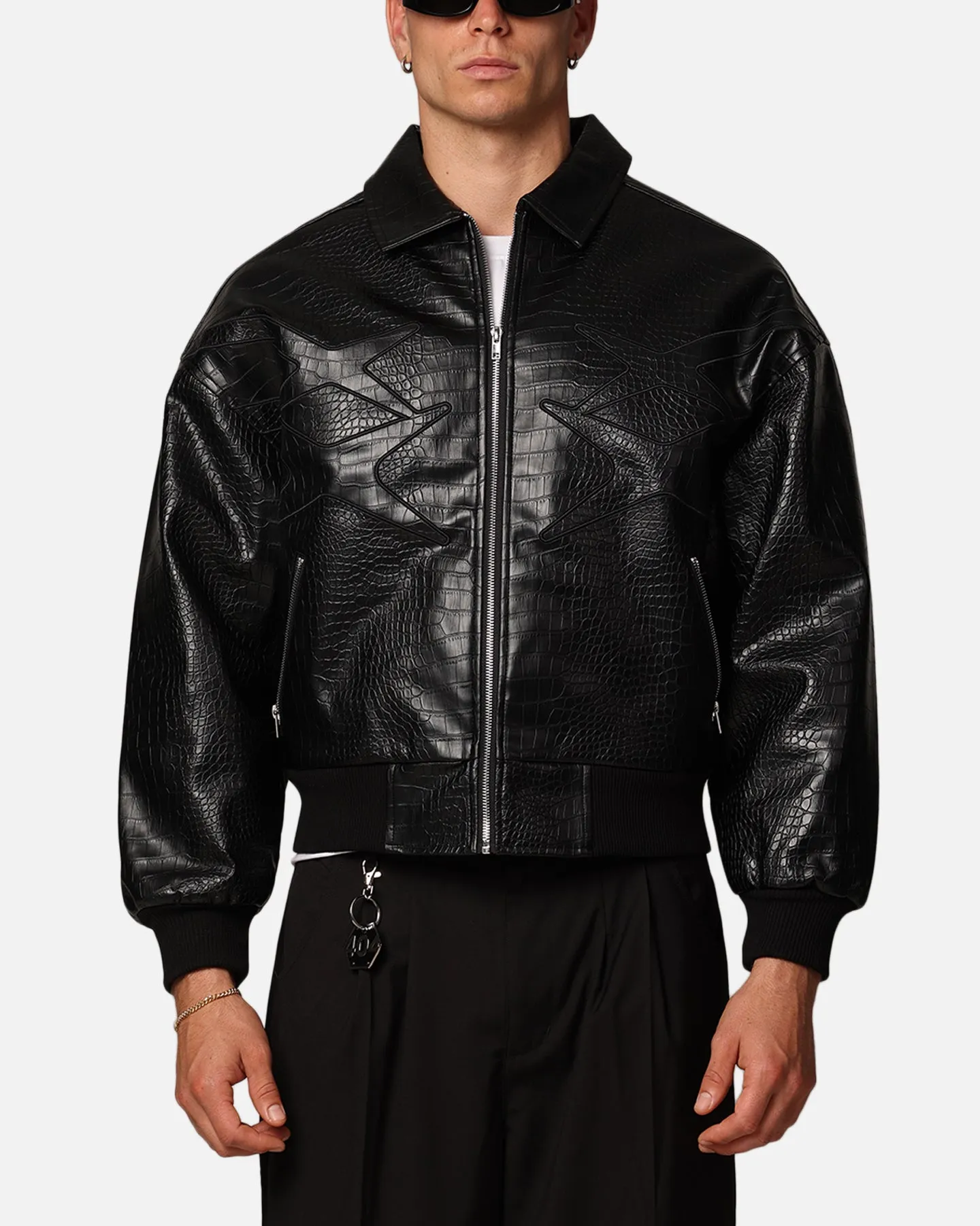 Loiter Atmosphere PU Leather Bomber Jacket Black