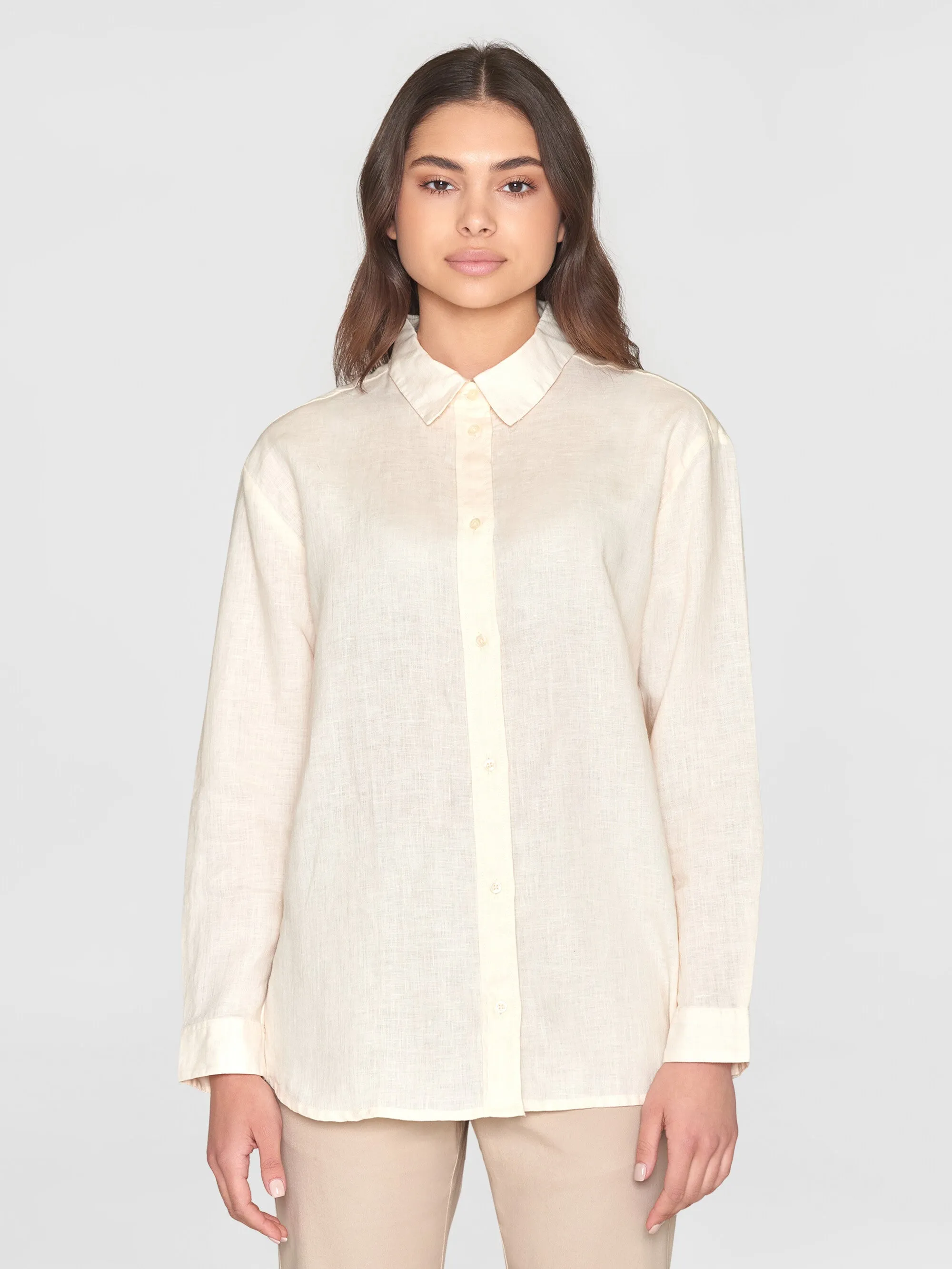 Loose linen long sleeved shirt - GOTS/Vegan - Buttercream