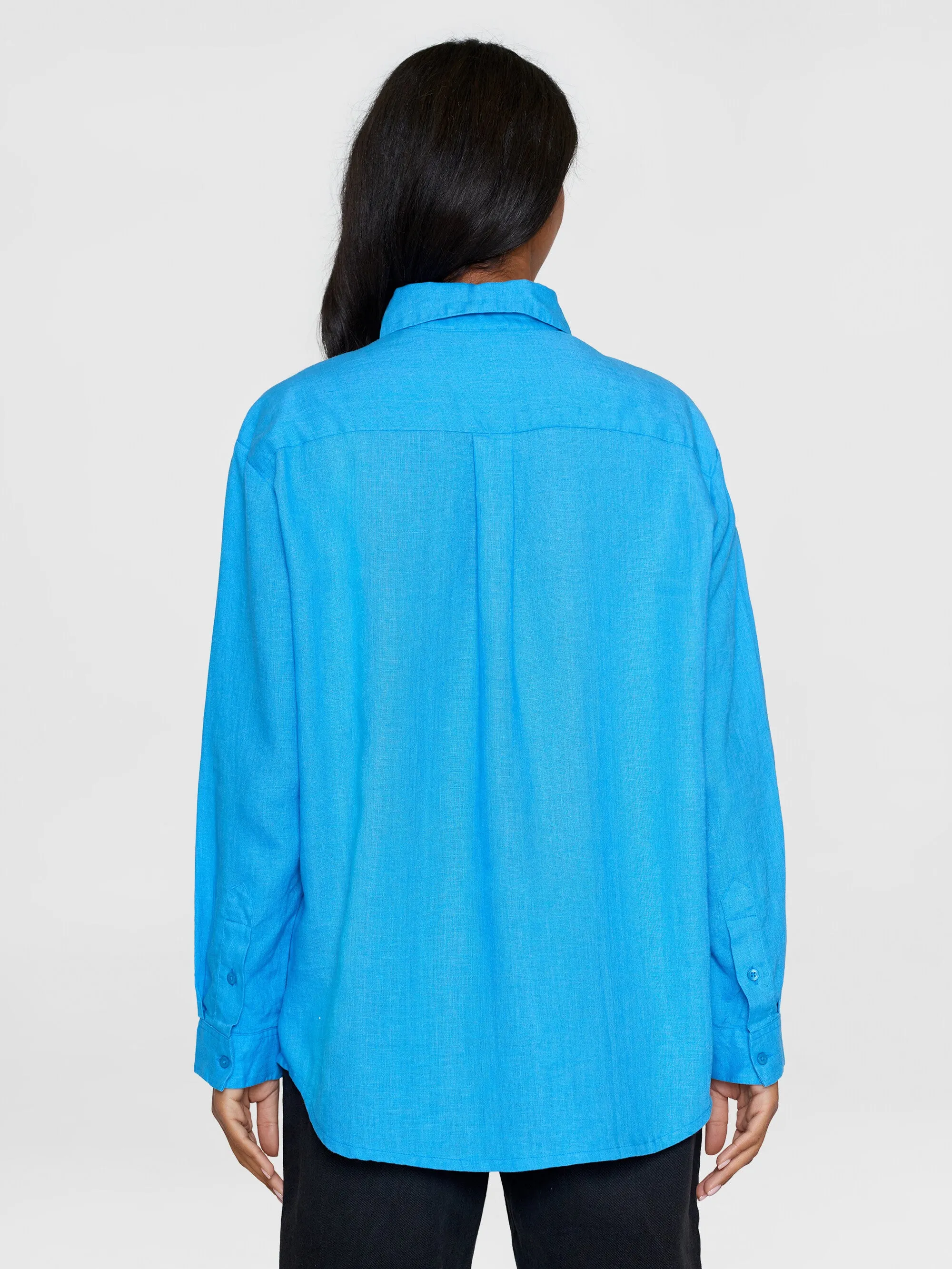 Loose linen long sleeved shirt - GOTS/Vegan - Malibu Blue