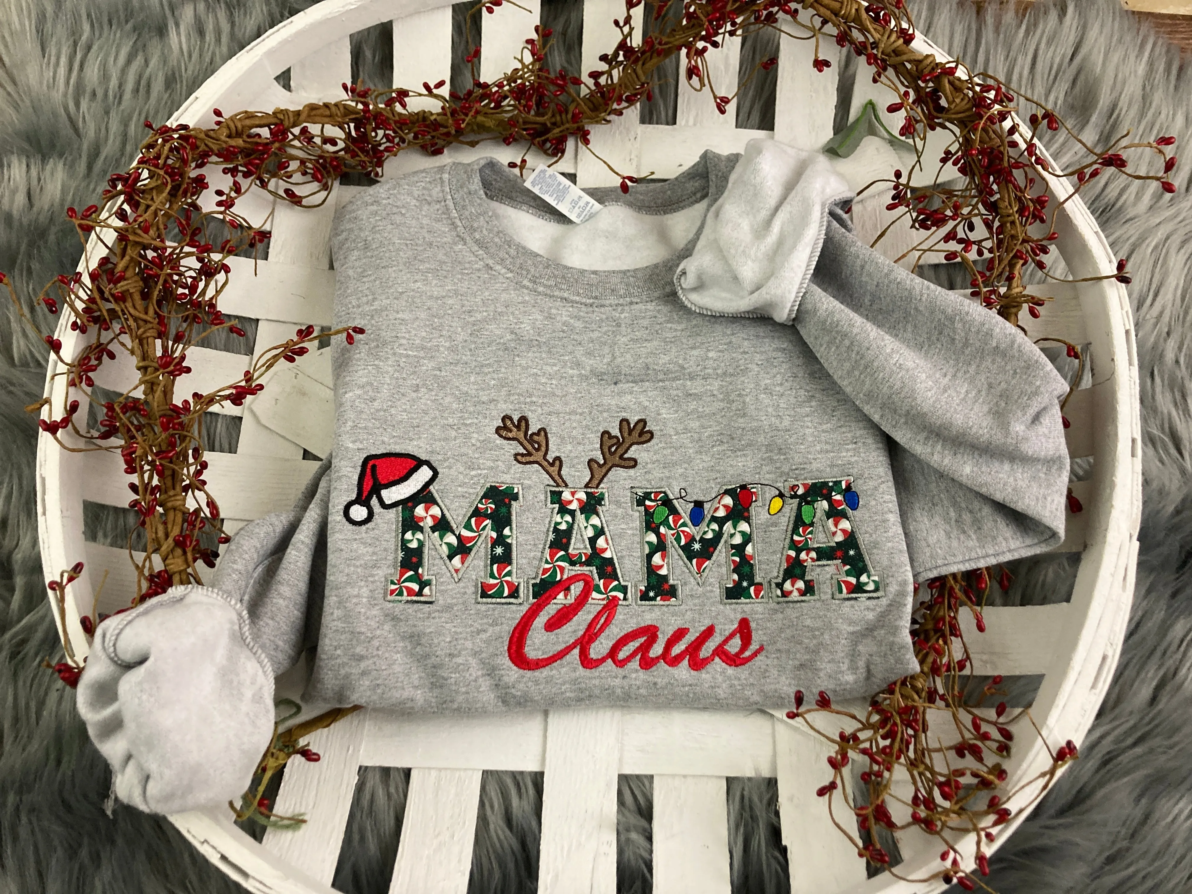 Mama Claus  Merry Christmas Embroidery Appliqué Holiday Shirt- Comfort Colors