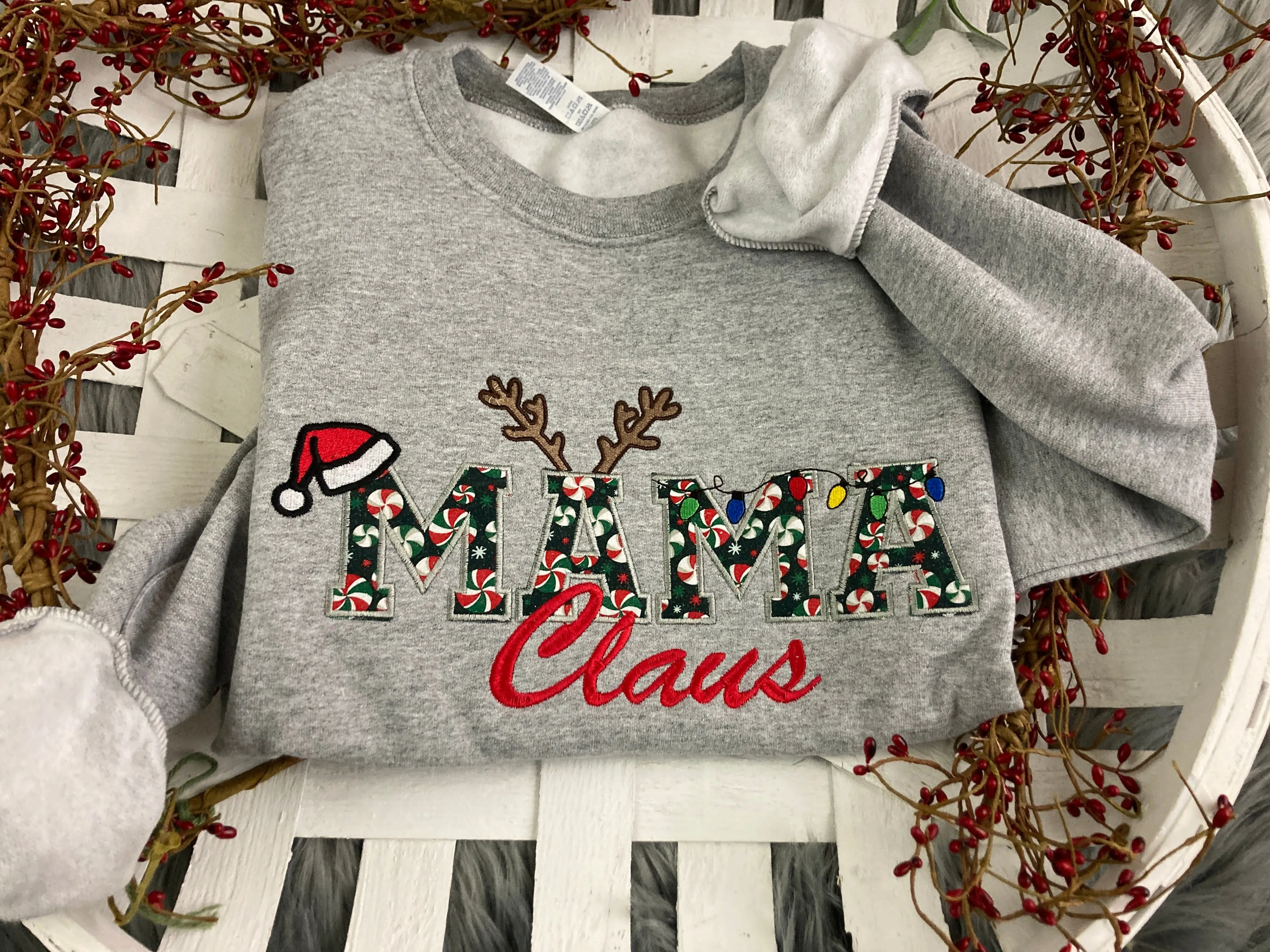 Mama Claus  Merry Christmas Embroidery Appliqué Holiday Shirt- Comfort Colors