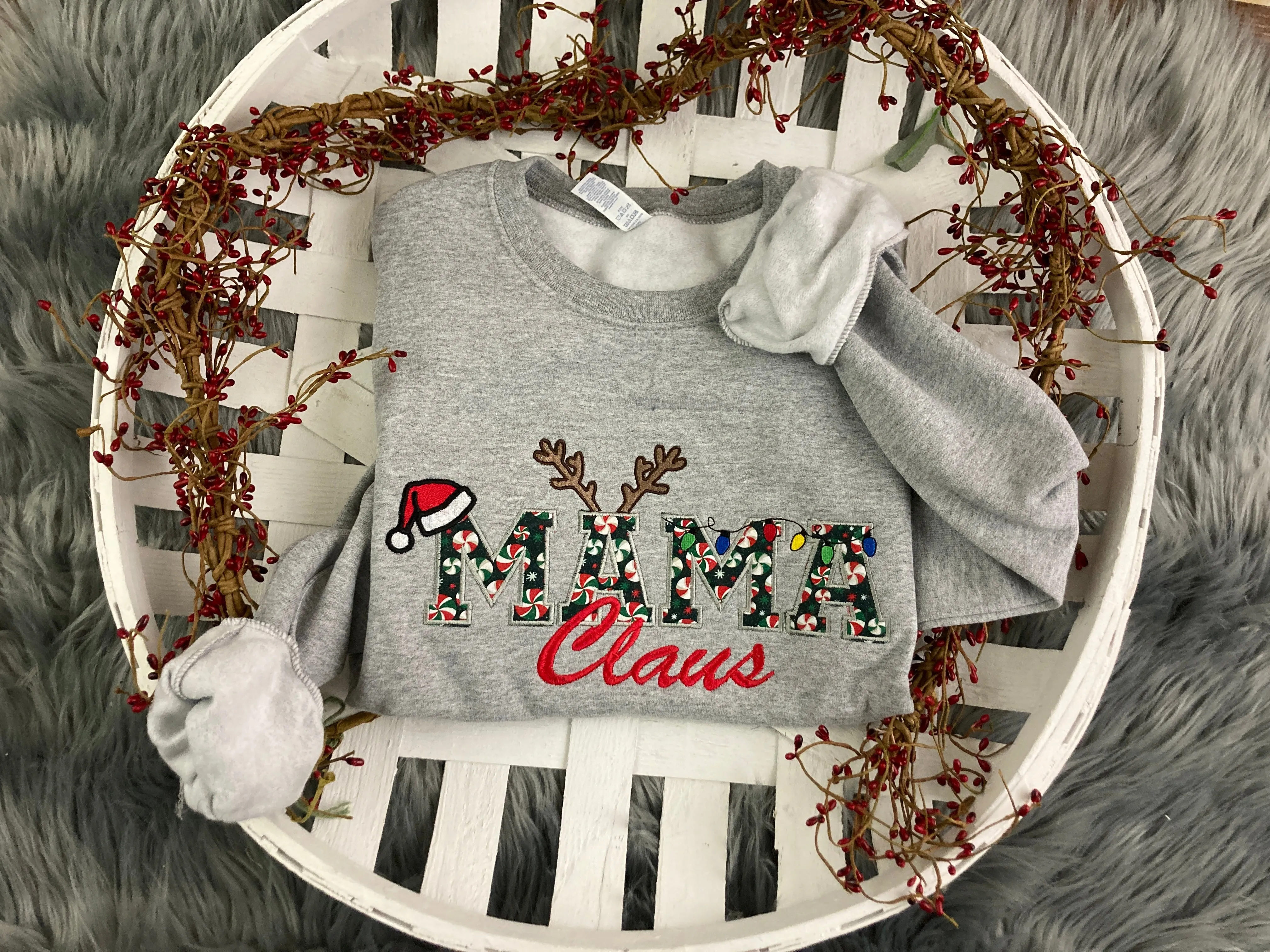 Mama Claus  Merry Christmas Embroidery Appliqué Holiday Shirt- Comfort Colors