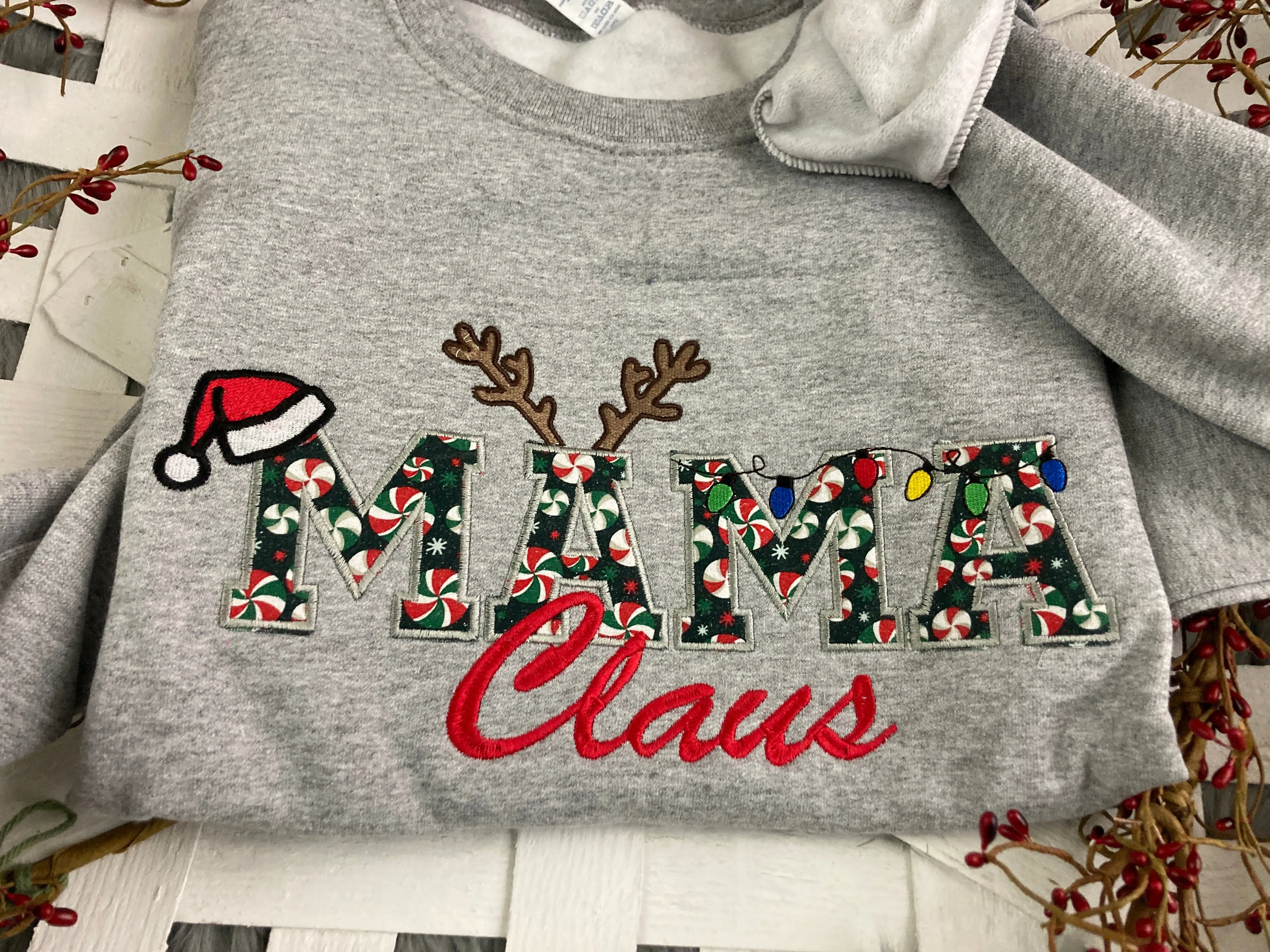 Mama Claus  Merry Christmas Embroidery Appliqué Holiday Shirt- Comfort Colors