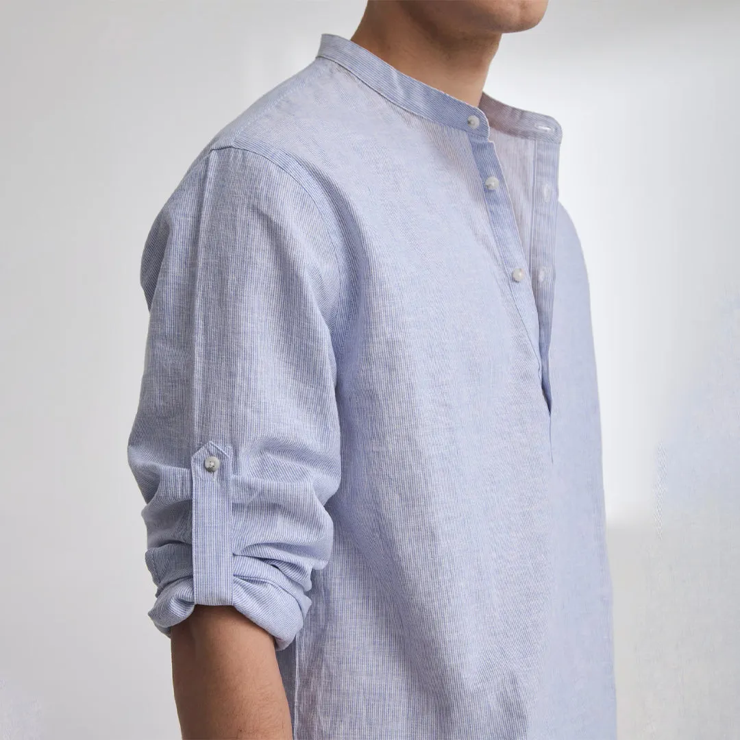 Mandarin Collar Long Roll Up Sleeves Shirt